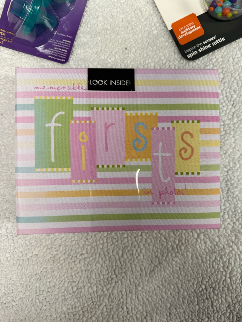 Baby Firsts Photo Album Bundle with Sassy Rattle + Avent Pacifier 0-3m - Picture 3 of 6